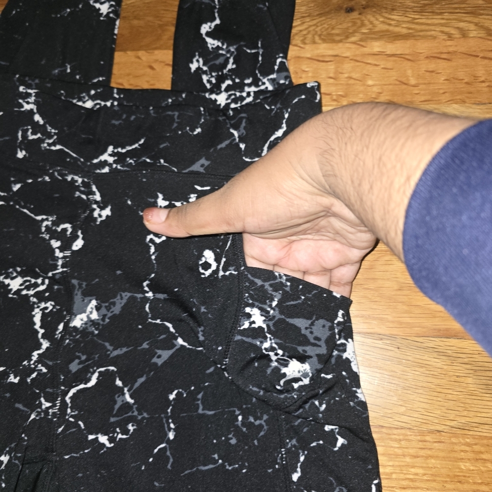 POP Fit Women's Black & White Marble Print Leggings W 2 Side Pockets Size Large - Picture 3 of 7